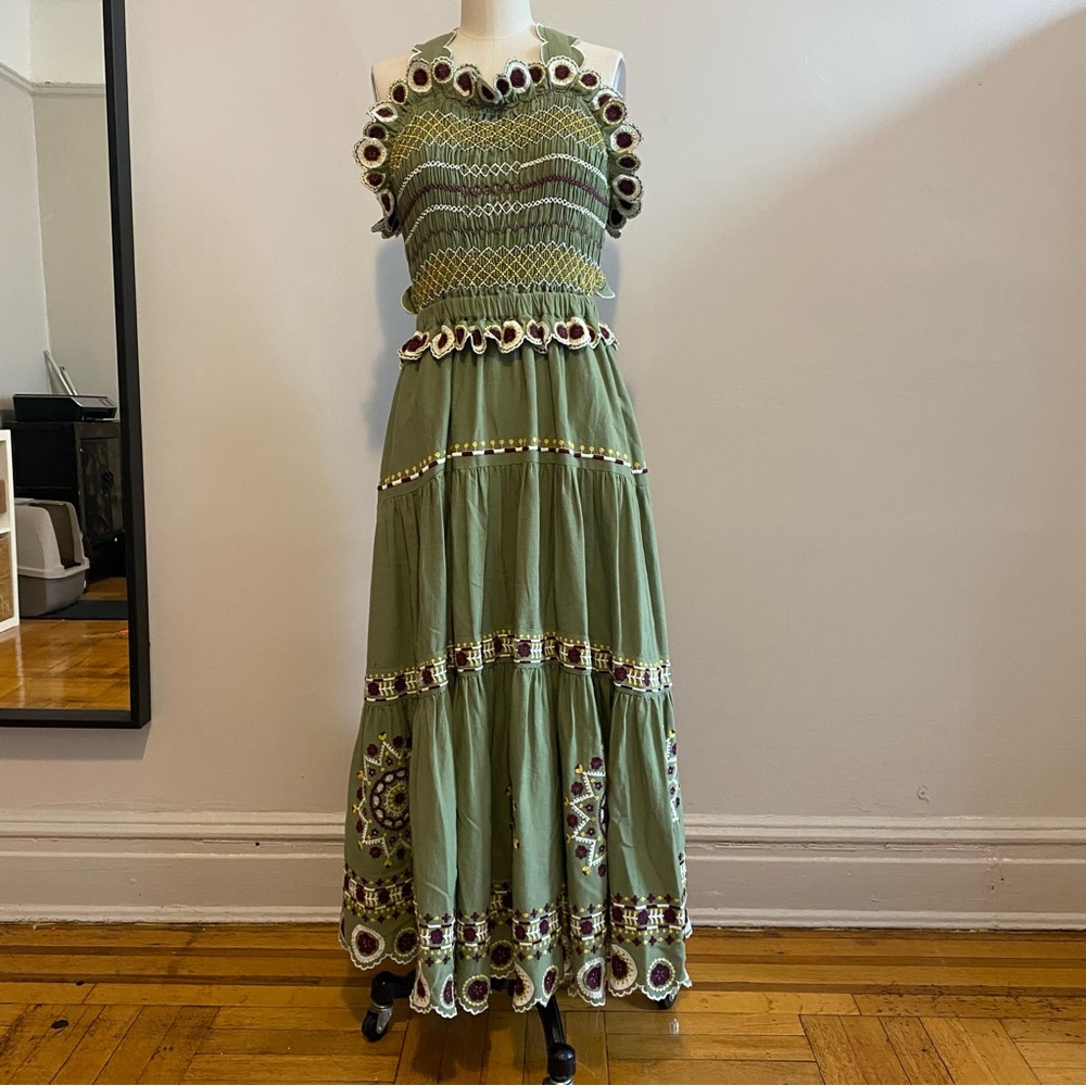 Sea New York Green and White Embroidered Dress